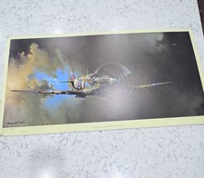 Vtg Spitfire Aviation Art Print by Barrie A.F. Clark RAF WWII Plane Poster Board picture