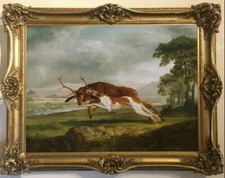 Handmade Old Master-Art Antique Oil painting Animal hunting dog on canvas 30X40