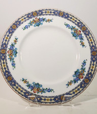 Antique Minton Luxor 8.75 inch Hand Enameled Plate Blue Scrolls Mustard Rim 1924 picture