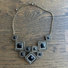VINTAGE STYLE UNIQUE GOLD TONE METAL GEMSTONE CHOKER NECKLACE picture