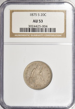 1875-S TWENTY CENT 20C. ~ ABOUT UNCIRCULATED NGC AU53 picture