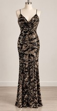 Fashion Nova Black Gold Sequin Maxi Formal Dress Gown Size L picture