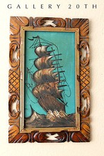 SPECTACULAR VTG SHIP PAINTING 50'S GALLEON WALL ART MID CENTURY MODERN PIRATE picture