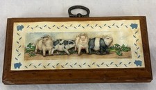 Vtg Wooden Pig Plaque Small Cottage Core Farmhouse 90s Hanging Ring picture