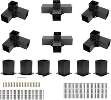 4x4'' Pergola Brackets Kit 3&4-Way Right Angle Corner Bracket Kit + 6x Post Base picture