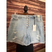 Judy Blue XL Button Fly High Rise Distressed Shorts Light Wash Stretch Denim NWT picture