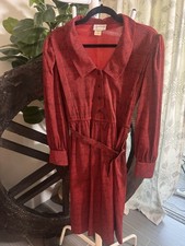 VTG 70s 80s The Shirtdress Sears Red Black Geometric Belted Midi Shirt Dress 10P picture