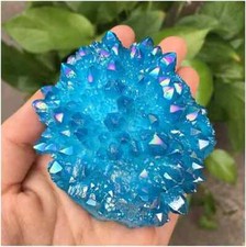 2025Rare Titanium Aura Blue Crystal Quartz Healing Cluster Geode Rock Decor Gift picture