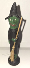 VTG POLIWOGGS FOLK ART HALLOWEEN GREEN WICKED WITCH ELPHABA with BROOM  DEPT 56 picture