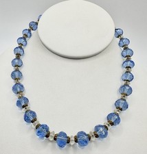 Antique Old VTG Blue Graduated Faceted Czech Glass Bead Chain Necklace 16in Read picture