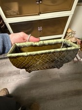 Vintage McCoy Green Drip Glaze Planter 404 USA Cross Hatch Design picture