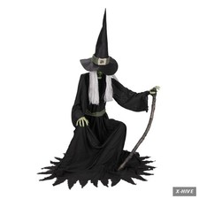 Haunted Hill Farm 4.3-Ft. Sitting Witch Halloween Animatronic picture