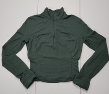 Lululemon Womens Size 2 Its Rulu Run Cropped Half-Zip Green Pullover Thumbholes picture