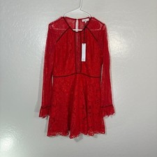 NSR Dress Womens Large Red Lace Floral Fit & Flare Long Sleeve Mini Party picture