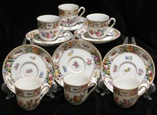 Schumann Bavaria Six Floral Empress Demitasse Espresso Cups Reticulated Saucers picture