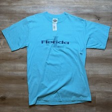 Vintage 90s Florida Shirt Men Large Teal Blue Single Stitch Cotton Deadstock NEW picture