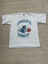 Vintage 90s Single Stitch Salem NBA Charlotte Hornets T Shirt Rare Large  picture