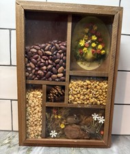 Farm House VTG Shadow Box 1970s Mice Corn Wall Hanging Seeds Beans Dried Flowers picture