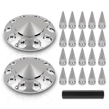 Chrome Spiked 33mm Front Hub Axle Nut Covers for Semi‑Truck picture