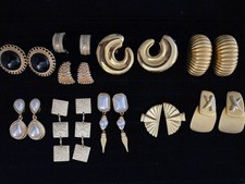 Vintage Designer Earrings Lot Gold Tone Some Signed Clip On picture