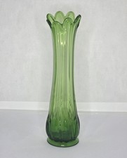 Beautiful Vintage Mid-Century Modern Green Art Glass Swung Vase – 10” Tall picture