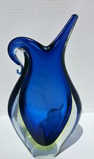 Vintage Murano Sommerso Glass Vase Pitcher Flavio Poli Blue Yellow 1960' Mint picture