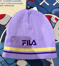 FILA Men's Purple & Yellow Striped Knit Beanie Hat, One Size picture