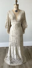 Vintage Champagne Lace Wedding Dress Boho Elopement Gown Medium Large Adjustable picture