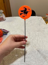 VTG Black and Orange Witch Riding Black Pick picture