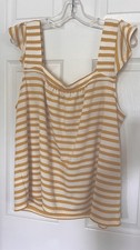 Loft Outlet White/Yellow Stripes Ruffle Sleeves Casual Classic  Resort Top XL picture