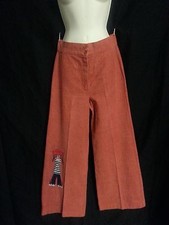 VTG 70s Wide Leg Elephant Pants High Waist Raggedy Ann Salmon Orange Hippy 27-30 picture