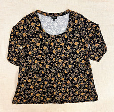 J.Jill Wearever Collection Women's XL Floral Top 3/4 Sleeve Black Tan Stretch picture