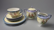 Vtg Occupied Japan Lusterware Tea Set Creamer, Sugar, Saucers, Plates KA Diamond picture
