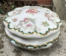 Haviland Limoges Roses Gold & Green Trim Dresser or Trinket Box picture