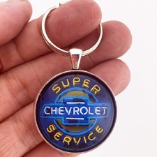Vintage Chevrolet Super Service Chevy Neon Photo bowtie Keychain Reproduction picture