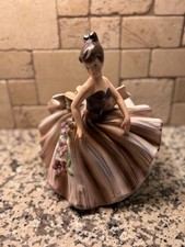 Vintage Ceramic Lefton Floral Lady Figurine Dress Bowl/Planter Brown White Pink  picture