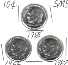 1965+1966+1967 Philadelphia Three Proof Like SMS Roosevelt Dimes  picture