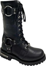 UNIK Double Harness Women's Black Leather Tall Lace Up Motorcycle Boot Multi Sz picture