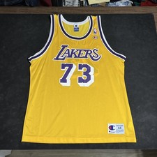 Vintage Los Angeles Lakers Jersey Mens 44 Gold NBA Dennis Rodman Champion 90s picture