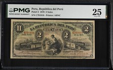 Peru, Republica del Peru, 1879 2 Soles P# 2, Steam Train Locomotive picture