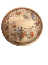 Satsuma Hand-Painted Porcelain Bowl Floral Family Scene Antique Japanese Pottery picture