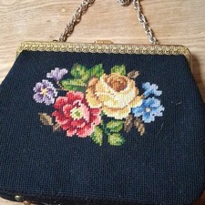 Handmade 50's Needle Point Purse Vintage Floral picture
