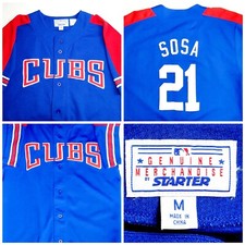 SAMMY SOSA CUBS STICHED JERSEY 1990s VTG STARTER CHICAGO Men Sz M Button Up VGC picture