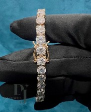 7' Inch Long Tennis Wedding Bracelet Solid 14K Yellow Gold 7 CT Round Cut VVS1 picture