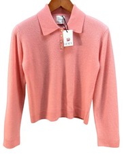 LeSet Jesee Polo Women S Pink 100% Lambswool 1/4 Button Pullover picture