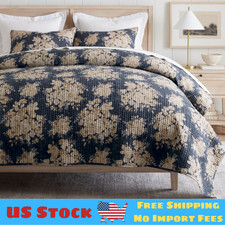 Pottery Barn Juliette Toile Handcrafted Reversible Pick-Stitch Quilt,Steel Blue picture