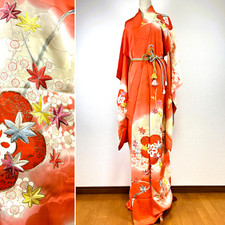 【Near mint】antique kimono,hurisode kimono, kimono robe,kimono dress,red kimono picture