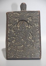 Tibet 1800s Old Antique Buddhist Printing Wood Block Green Tara Buddha Statue picture