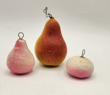 Lot of 3 German Spun Cotton Fruit & Vegetable Christmas Tree Ornaments  picture