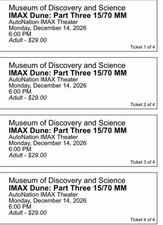 Dune Part Three IMAX 70mm Tickets Fort Lauderdale Insider Screening Dec 14 x4 picture